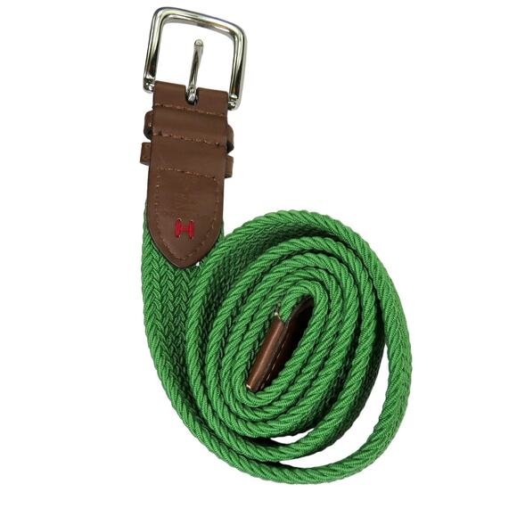 90s Vintage Tommy Hilfiger Green Braided Belt Brown Leather Buckle Retro Preppy - Picture 2 of 5